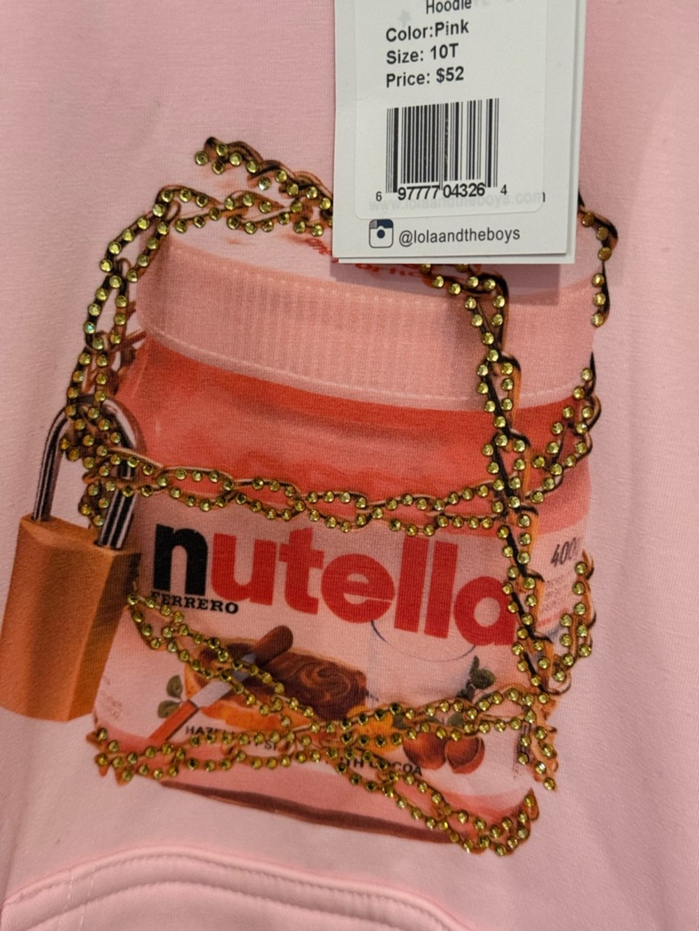Lola and the boys Pink Nutella Graphic Hoodie with Gold Studded Chain Detail - Picture 2 of 6